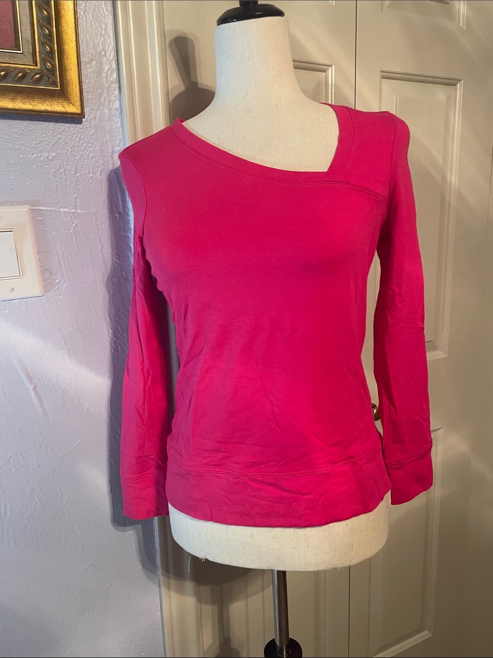Anatomie Hot Pink Asymmetric Neck Long-Sleeve Top